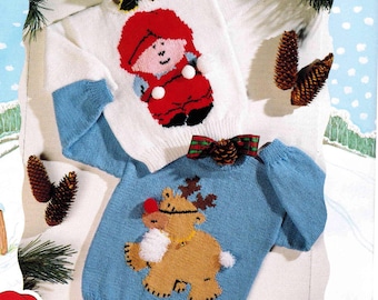 Christmas jumpers 2 styles - santa & reindeer knitting pattern -dk 8ply (light worsted weight) download pdf -20 -38-  childs- adults sizes