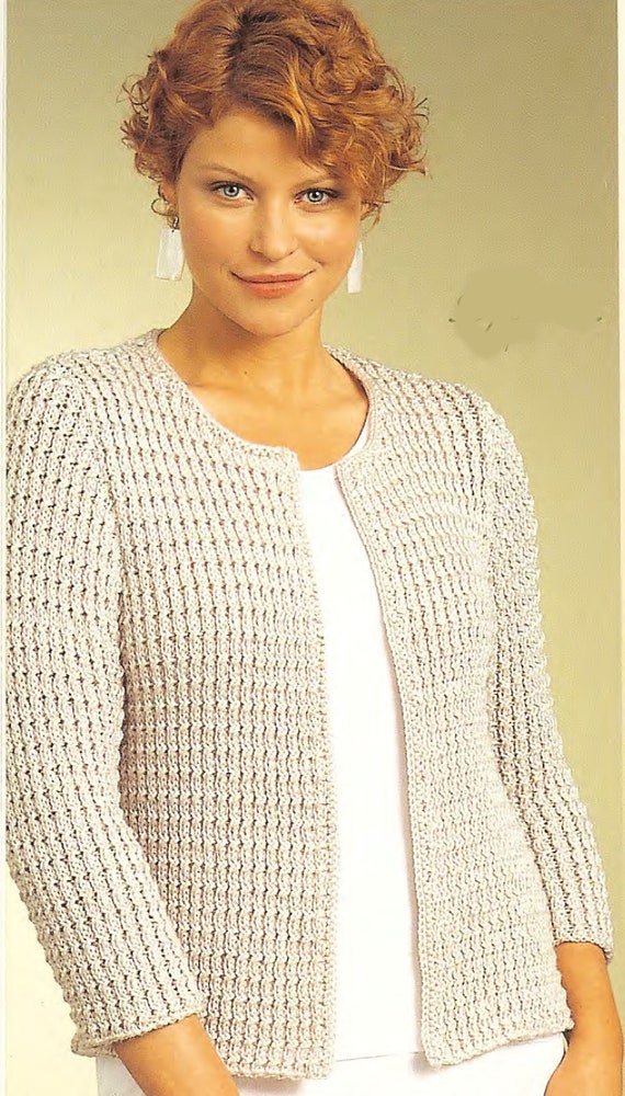 Woman's * Easy Knit *Wavy Rib Jacket with long sleeves *Knitting Pattern * Sizes 28 to 50 inches* Double knitting 8Ply *  Download*PDF