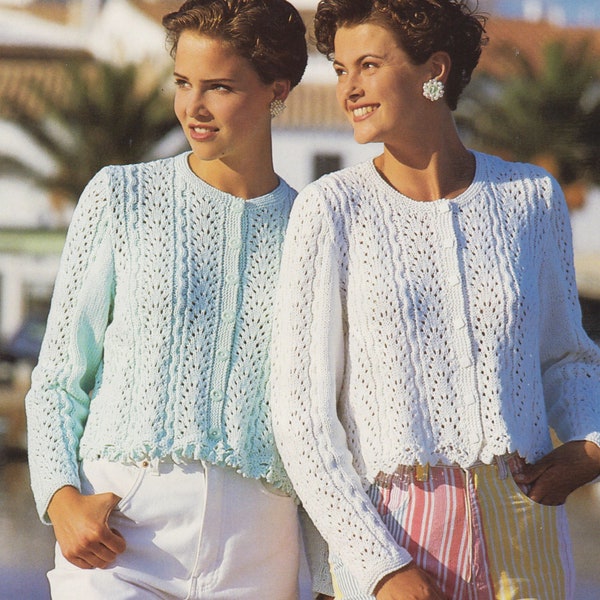 Woman's Lacy Cardigans 30"-40" DK 8 Ply  Cotton  wool- Knitting Pattern PDF Download