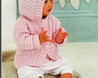Baby Boy/ Girl Hooded Jacket/Cardigan/Hoody with Ears - DK ( 8 ply ) 16 - 24" Birth - 4 yrs Instant Download PDF Knitting Pattern