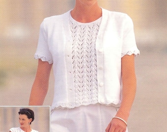 Twin Set* Cardigan* short sleeved jumper Knitting Pattern* Double knitting *4 ply  Fingering wool* early 1980s pattern* size 32 "-42" PDF