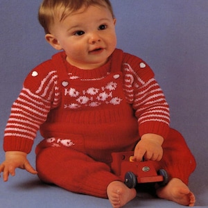 Children&#39;s Knitting*Dungarees & stripe sweater *18&quot; -22 &quot;chest *Knitting Pattern* Download PDF* DK 8 ply wool* Round Neck with buttons