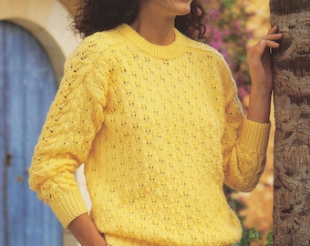 Woman's Lacy Pullover Sweater with Round Neck 30"-44" DK 8 Ply  wool- Knitting Pattern PDF Download