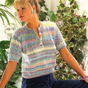 Womens Short Sleeved Summer Top  Knitting Pattern _ Size 32" - 40"  in Aran 10 Ply wool - Download PDF