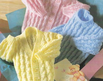 Baby Textured Round -V neck Cardigans & Sweater -Knitting pattern - 16 - 22" chest-DK - 8Ply Light Worsted Knitting Pattern  Download PDF