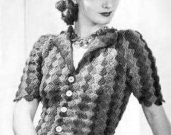 Woman&#39;s Textured short sleeved Manhattan Sweater* cardigan- knitting pattern fits chest 33 inches Download the PDF. Sport Weight Yarn needed