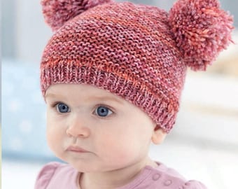 Easy Knit Hats - Garter Stitch - Helmet - Pull on Pointed - Hat Flower ~ 0 - 7yrs DK 8 Ply Light Worsted Knitting Pattern PDF download