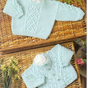 Baby Knitted Cardigan & Sweater cable bobbles 12" 20" chest Premature sizes included  3 ply Fingering Yarn Knitting pattern Downloadable PDF