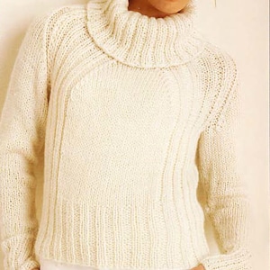 Woman&#39;s * Chunky Knit *Sweater with Roll collar *Knitting Pattern * Sizes 28 to 62&quot; * Chunky/Bulky wool* Polo neck Jumper * Download*PDF
