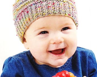 Easy beginners winter knit hat - garter stitch pull on  dk 8 ply light worsted knitting pattern pdf download