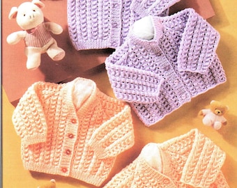 Baby cardigans 12-22″ (30-56 cms) Premie baby small baby sizes DK8 ply light worsted knitting pattern digital download. Boys girls Raglan