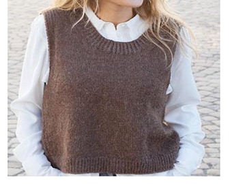 Easy Beginner Womens Round Neck Top Sleeveless Sweater Jumper Vest Slipover 33"-52" DK 8 PLY Wool Knitting Pattern PDF download