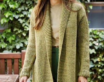 Woman's Edge to Edge Jacket Cardigan shawl collar Super Chunky/Super Bulky wool-Sizes 36-50" Larger sizes- Downloadable Knitting Pattern PDF