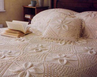 Vintage Apricot Leaf Blanket- Afghan - Bedspread- Cushion Knitting Pattern- Vintage knitting at its best Downloadable PDF in English