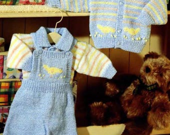 Baby  Cardigan- Sweater & Dungarees Knitting Pattern 16 - 20"  ( 0-24 months) DK 8Ply Light Fingering wool pdf download