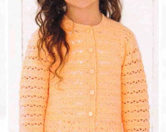 Girls long sleeved crochet cardigan pattern and hat in 4ply fingering 16~ 26" ( birth- 7 yrs) crochet pattern download pdf
