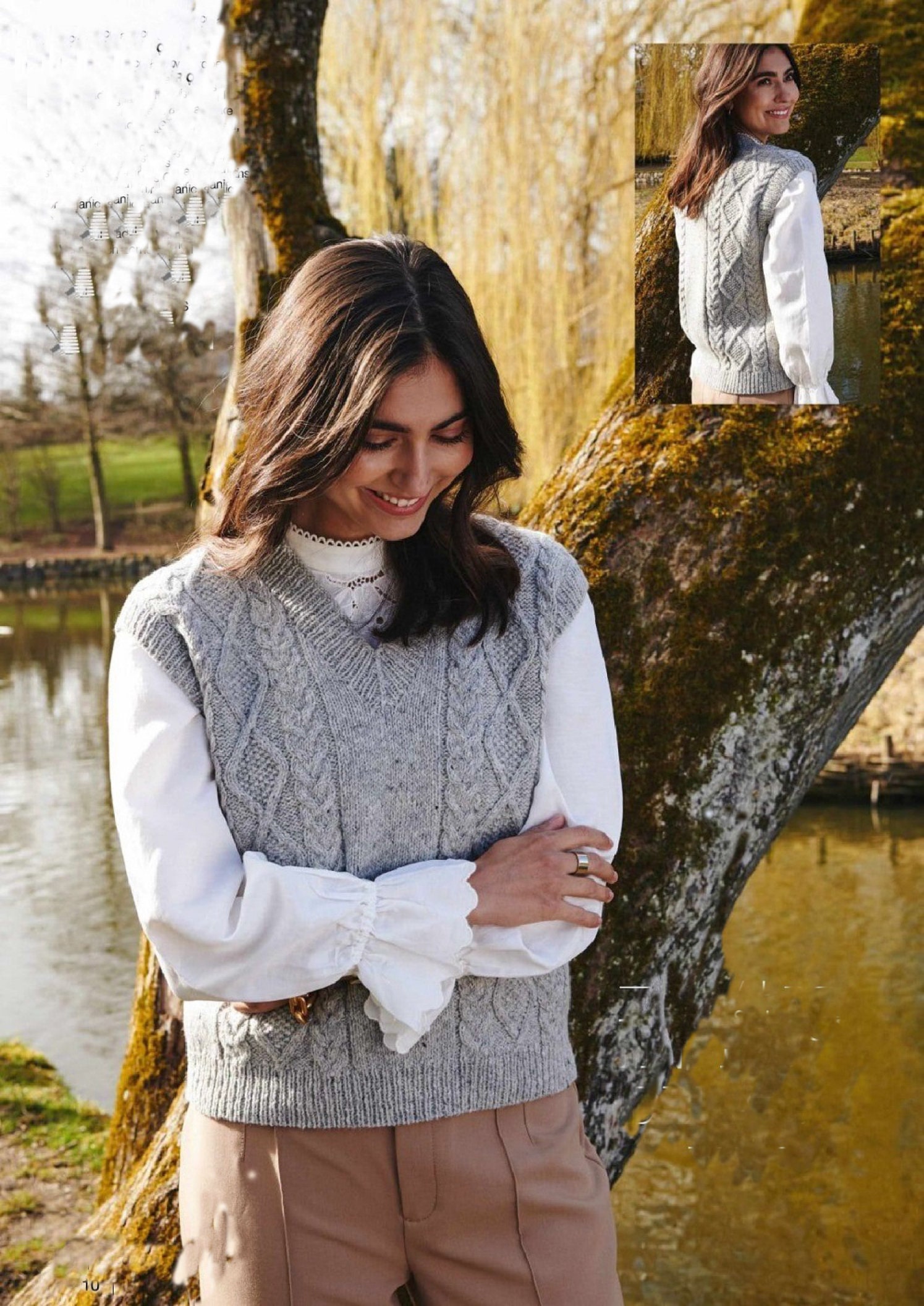 Womens Slipover V Neck Sweater Jumper Vest Cable Diamond