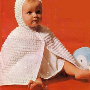 Baby Crochet* Hooded Cape- Christening-* One size  Crochet in baby quicker knit *crochet Pattern* Download PDF