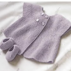 Baby Girl Easy Knit cap sleeved Cardigan - Jacket & Slippers*1-24 months* 4 ply Fingering Yarn Knitting pattern* Download PDF- toddler knits