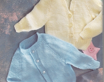 Child's Easy Beginners Cardigan round neck-V Neck Knitting Pattern -DK-8ply(Light Worsted weight) instant Download-Premature 12"up to 22"
