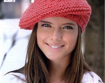 Very easy beret garter stitch hat cap womens ~ dk 8 ply light worsted wool knitting pattern pdf instant download