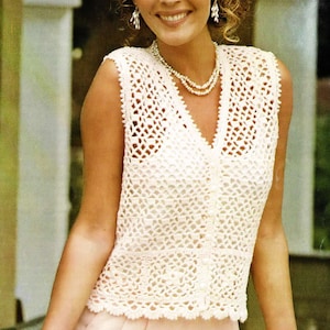 Woman's * Easy Crochet * V Neck Waistcoat *With Motif Border* Crochet Pattern * 36 to 42 inches* Double Knit wool or 4 ply * Download*PDF
