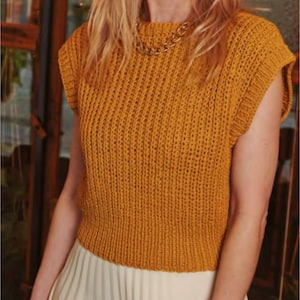 Woman&#39;s Very Easy Beginner Round Neck Rib Top Jumper Slipover ~Sweater~ Vest 36&quot;-44&quot; Chunky~Bulky Wool needed -Knitting Pattern PDF Download
