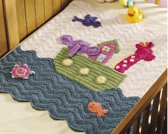 Baby Noah's ark worsted weight baby  Blanket - Cotton worsted weight wool -Crochet  Pattern Download pdf finished size 29" square