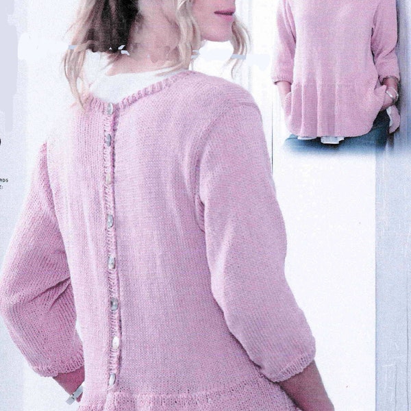 Woman's * Easy Beginner * Button Back round neck Sweater *V neck Cardigan *32"-42" Double knit * 8 Ply Wool* Knitting Pattern * PDF Download