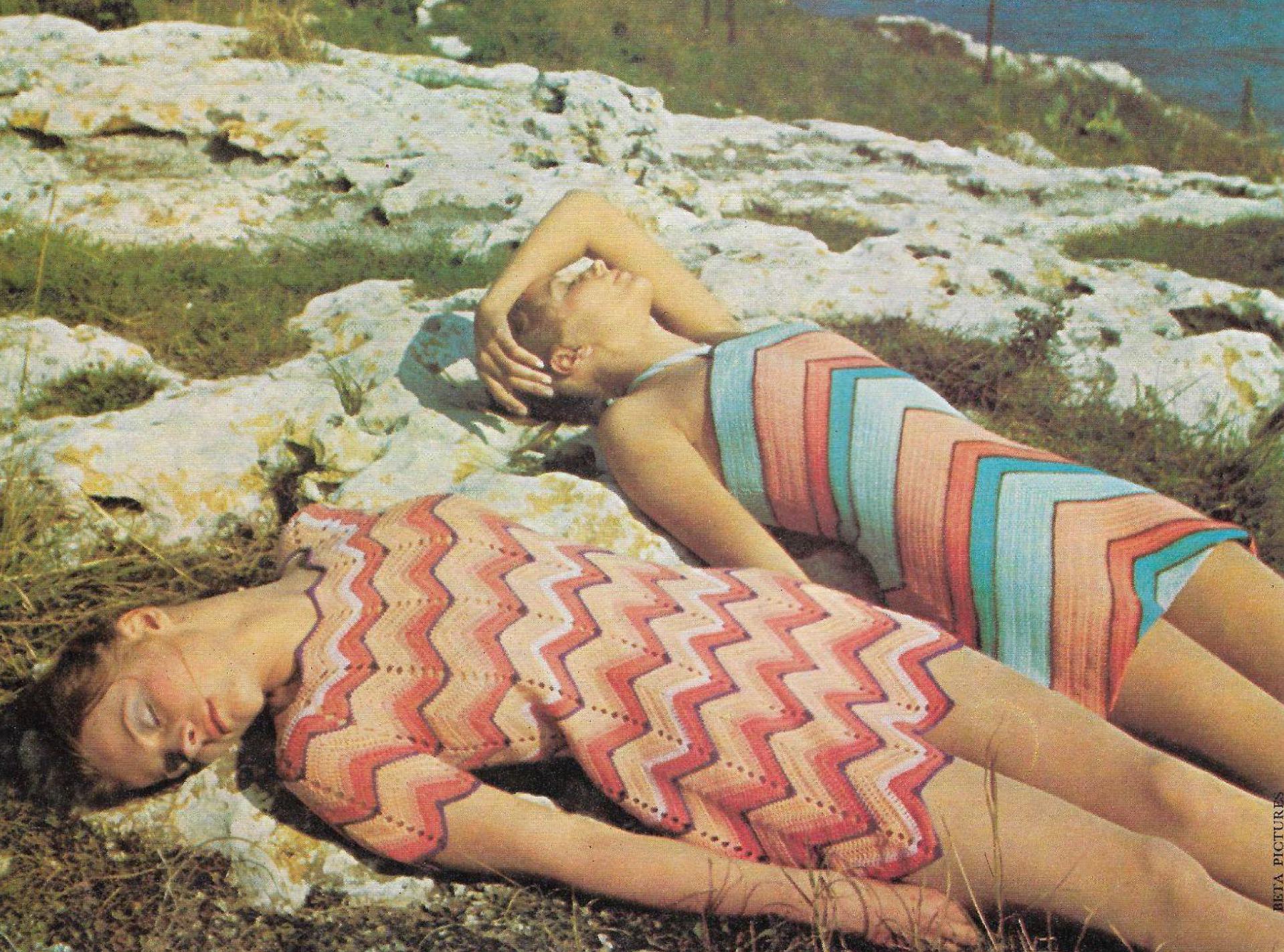 Woman's Vintage stripe halter neck Crochet Dress & Chevron Pattern dress *  4 Ply Yarn* sizes 34" Bust " Crochet Pattern* PDF. Very Vintage