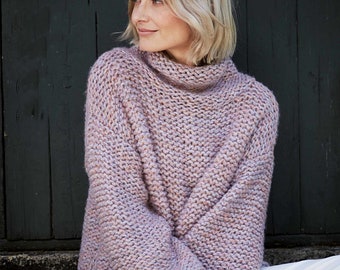Woman's Very Easy Beginner Roll Neck Top Jumper ~ Sweater  114  ~ 124 cm  Aran Medium Weight yarn ~Knitting Pattern PDF Download 6mm needles