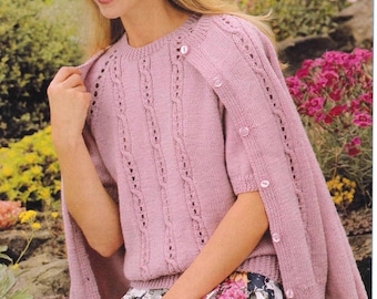 Twin Set* Cardigan* short sleeved jumper Knitting Pattern* Double knitting *8ply   DK* early 1980s pattern* size 32 "-44" PDF