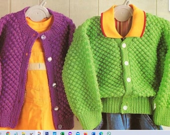 Childrens Bramble Stitch V or Round Neck Cardigan Girls Boys 16-24" ~ DK wool 8ply Knitting Pattern pdf Instant Download