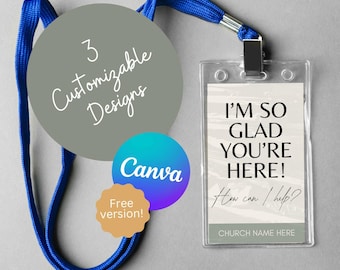 Modern Simple Church Greeter Badges | Canva Template | Digital Download