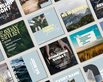 Church Instagram Post Bundle | Soft Blues Theme | Canva Editable Templates