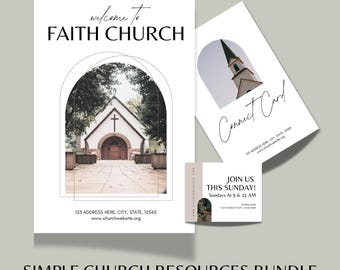 Simple Church Graphics Template Bundle | Editable in Canva | Bulletin, Connect Card & Invite Card