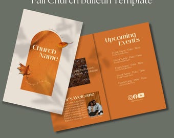 Fall Leaves Church Bulletin | Canva Digital Template