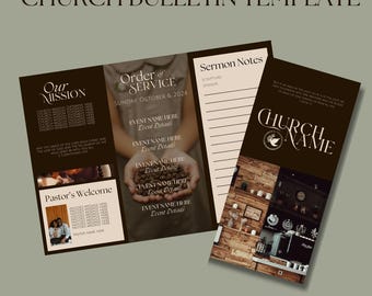 Coffee-Themed Trifold Church Bulletin Template | Canva Editable Digital Download