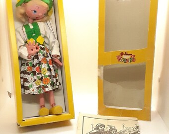 Vintage Original Pelham Handpuppe In Original Box und Anleitung Tiroler Mädchen