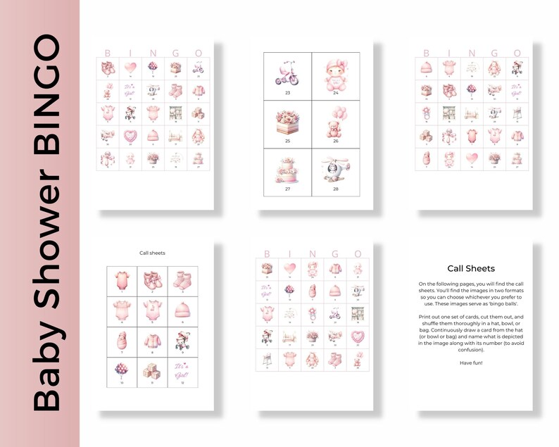 Baby Shower Bingo, Baby Shower Games, Girl Baby Shower Games ...