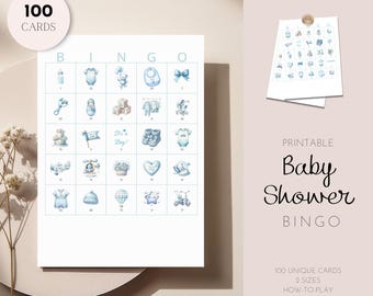 Baby Shower Bingo, Baby Shower Games, Boy Baby Shower Games, Babyshower games, baby shower bingo boy, Watercolor Blue baby shower, Blue Baby