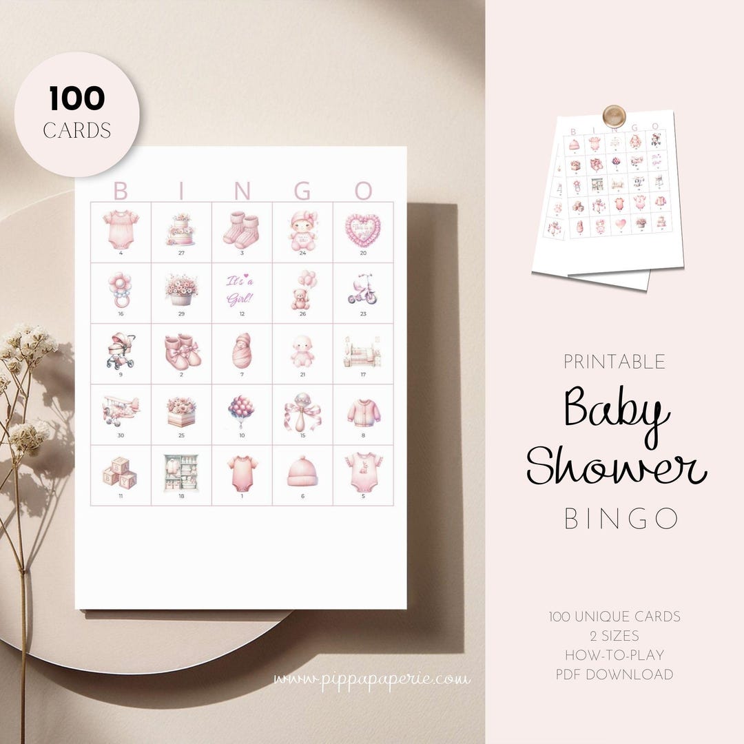 Baby Shower Bingo, Baby Shower Games, Girl Baby Shower Games ...