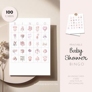 Baby Shower Bingo, Baby Shower Games, Girl Baby Shower Games, Babyshower games, baby shower bingo girl, Watercolor pink baby shower