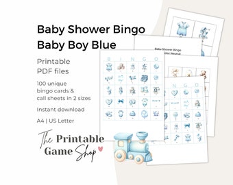 Baby Shower Bingo, Baby Shower Games, Boy Baby Shower Games, Babyshower games, baby shower bingo boy, Watercolor Blue baby shower, Blue Baby