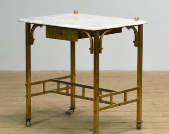 Small brass table with marble top, circa 1910