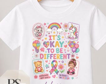 Autism Awareness Kids T Shirt Personalised | It’s Okay To Be Different Top | SEN Girl Clothing | Neurodiversity Gift | Custom Name Shirt