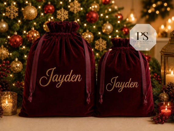 Personalised Christmas Sack | Luxury Velvet Santa Sack | Custom Christmas Delivery Bag | Embroidered Luxury velvet custom | Santa sack