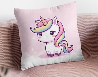 Kawaii Unicorn Pillowcase, Cute Rainbow Unicorn Cushion Cover, Kids Room Decor, Pink Nursery Pillow, Girls Bedroom Decor, Magical Gift