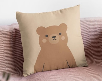 Cute Bear Pillowcase, Minimalist Animal Cushion Cover, Kids Room Decor Pillow, Cartoon Teddy Bear Throw Pillow, Nursery Gift Idea