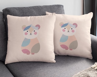 Scandi Bear Pillowcase, Minimalist Kids Cushion Cover, Neutral Nursery Decor, Cute Animal Pillow, Baby Room Decor, Modern Kids Bedroom